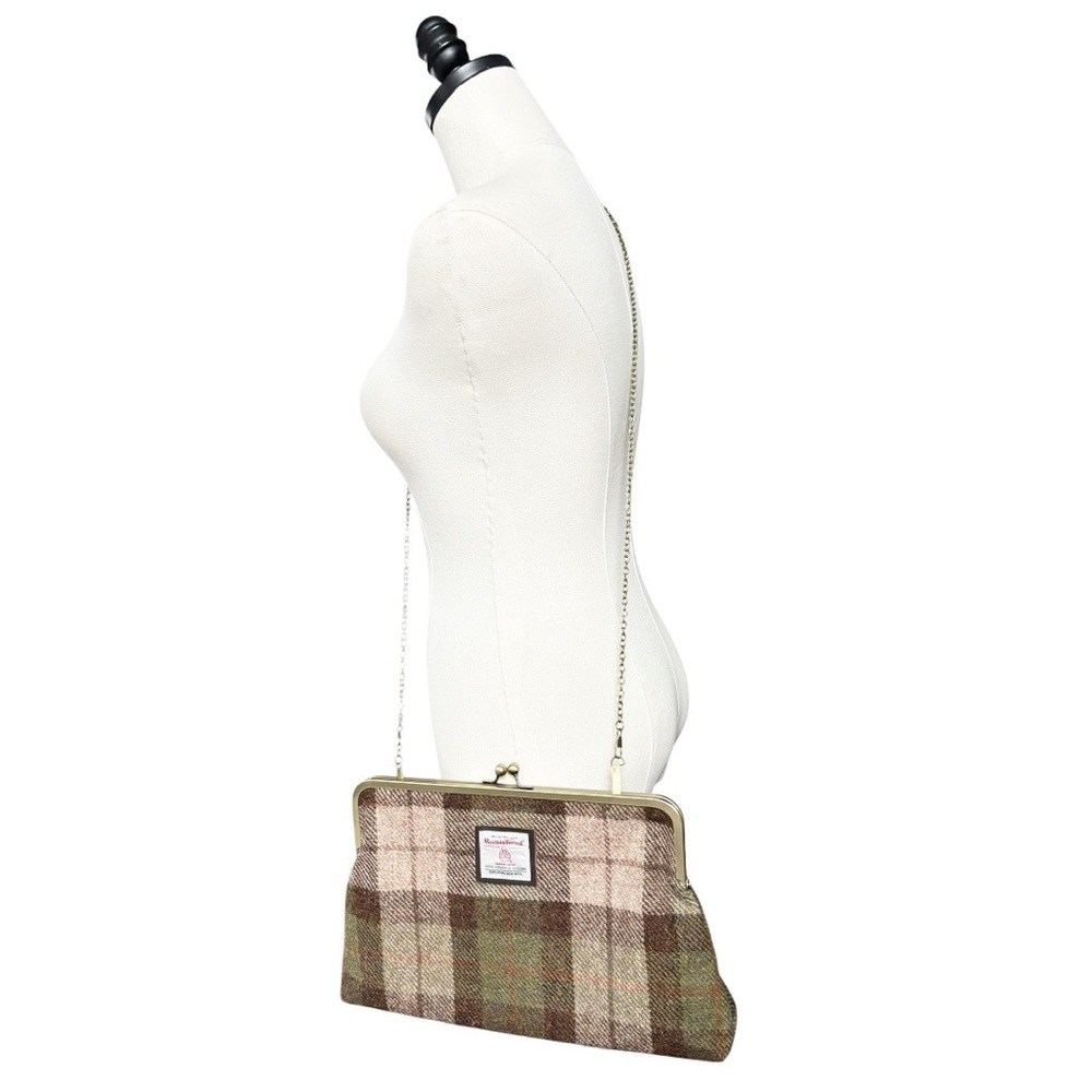 Harris Tweed green and brown check large kisslock clutch bag by  kimberleymac - Picture 3 of 14